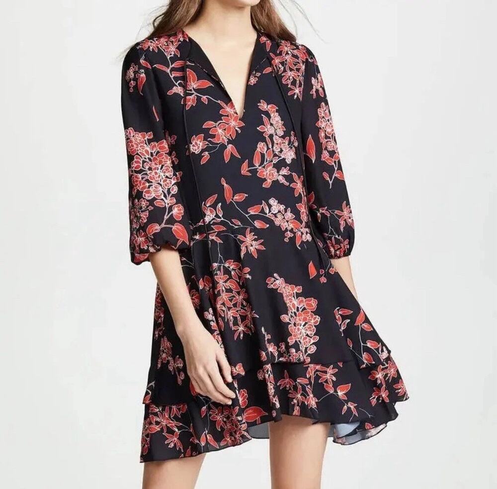 Alice & Olivia Red and Black Floral Dress- L